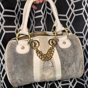 Juicy Couture Gray and White Satchel with Gold Chain Detail